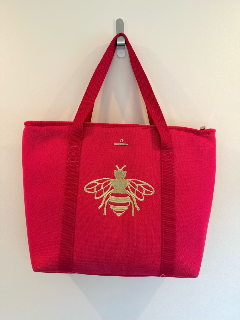 Spartina 449 Tote Large Hot Pink  Zip Canvas Lined Embroidered Bee Bag Beach